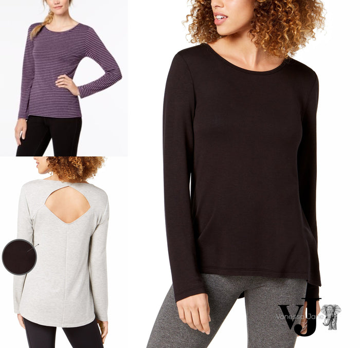 Ideology Women's Cutout-Back Long Sleeve Knit T-Shirt by Vanessa Jane