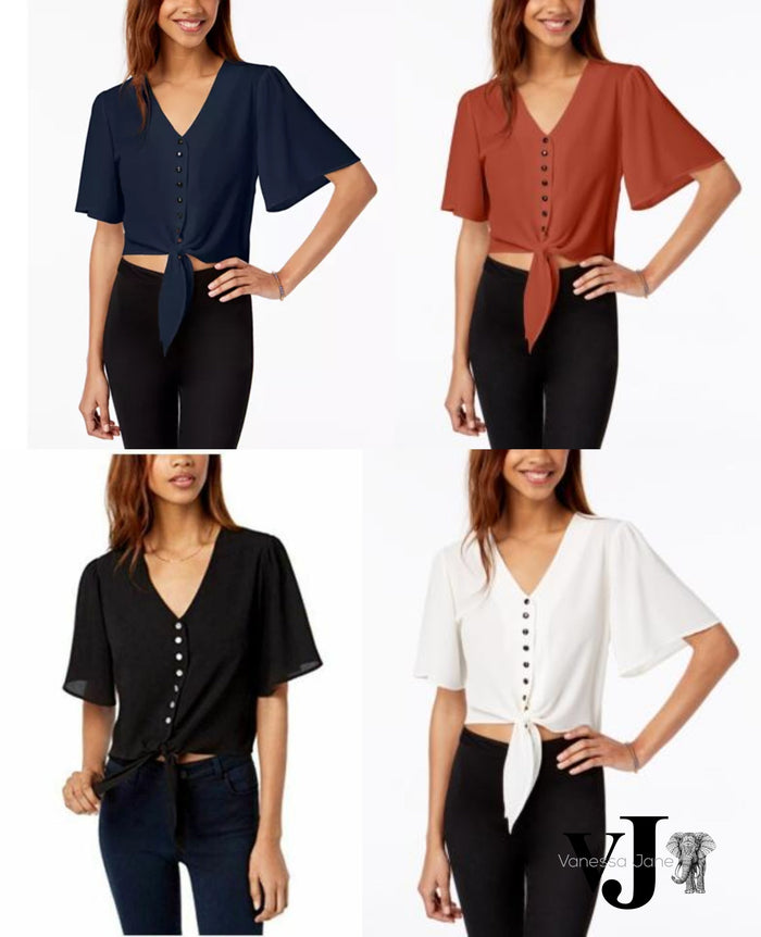 Gypsies & Moondust Juniors Buttoned Tie-Front Camp Shirt by Vanessa Jane