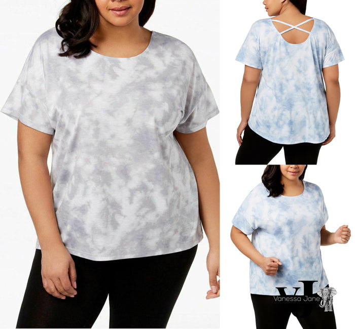 Ideology Womens Plus Size Crisscross Back Short Sleeve Top, Size 1X by Vanessa Jane