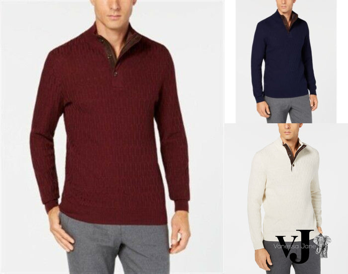 Tasso Elba Mens Supima Mock-Neck Textured Sweater by Vanessa Jane