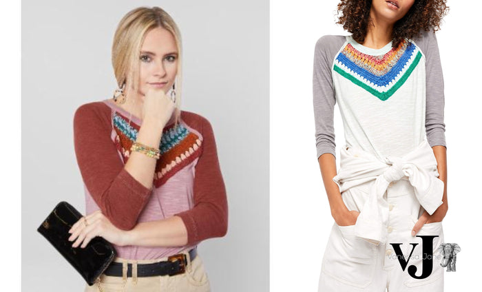 Free People Womens Chevron 3/4 Sleeve Crew Neck T-Shirt Top, XS by Vanessa Jane
