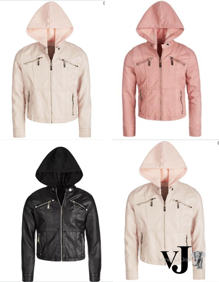 Jou Jou Big Girls Removable-Hood Moto Jacket by Vanessa Jane