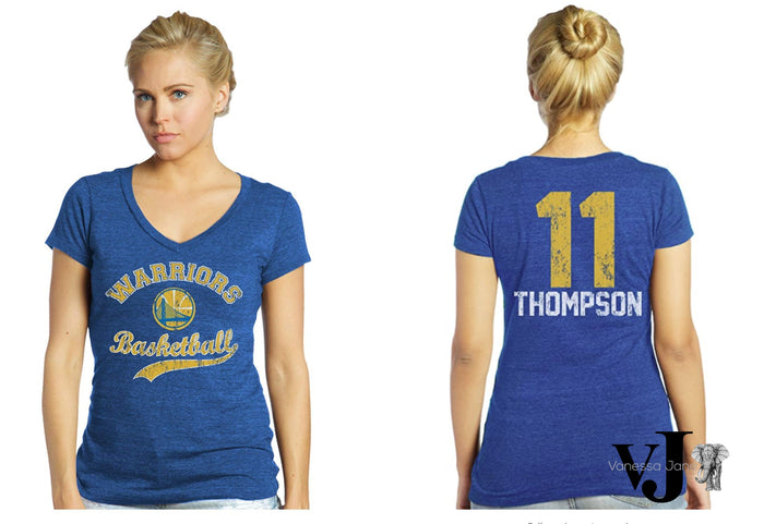 NBA Golden State Warriors Womens Triblend Modest V-Neck Tee, Royal, Medium by Vanessa Jane