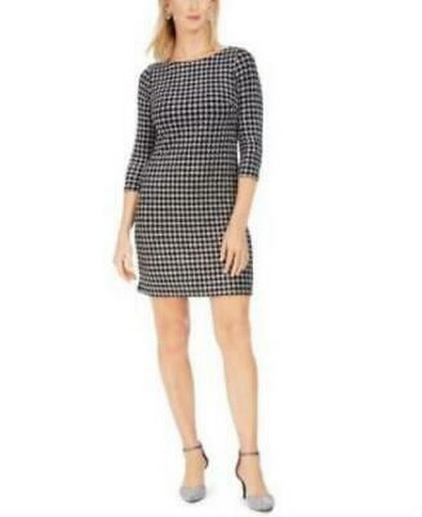 Jessica Howard Women's Glitter Houndstooth Sheath Dress Black by Vanessa Jane