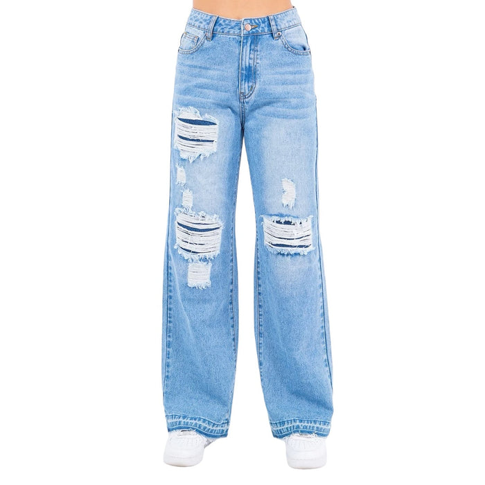 Wide Leg Released Hem Jeans by The House of Stylez