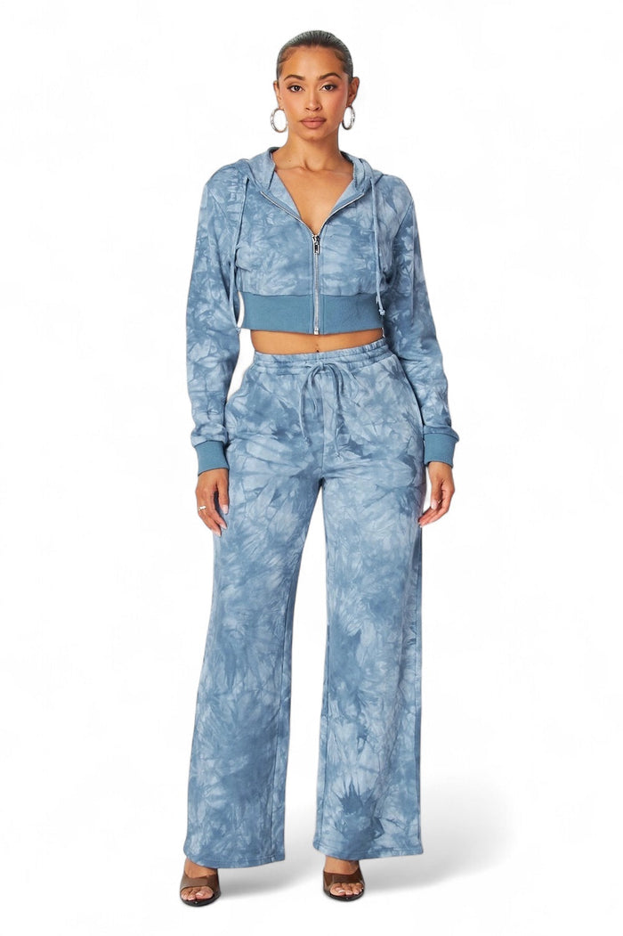 Aaliyah Tie Dye Crop Hoodie & Straight Pants Set by The House of Stylez