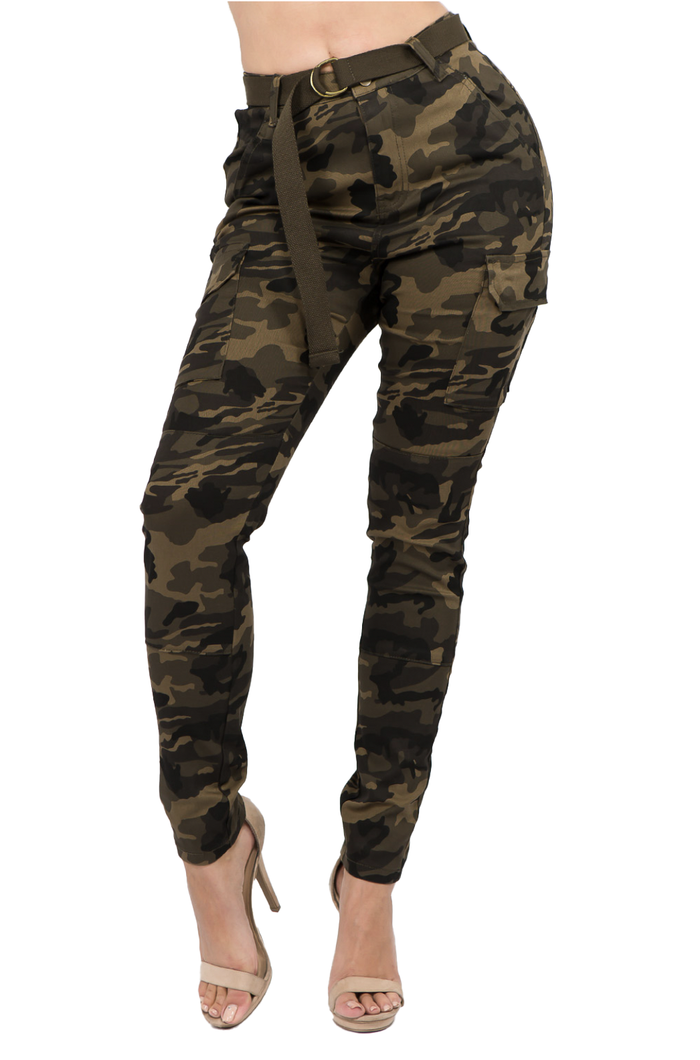 Skinny Camo Cargo Pants with Belt by The House of Stylez