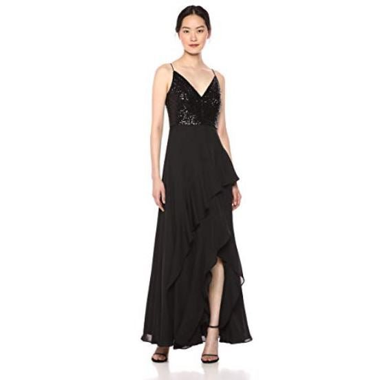 Calvin Klein Womens Sleeveless Gown with Sequin Bodice Ruffle Skirt, Size 4 by Vanessa Jane