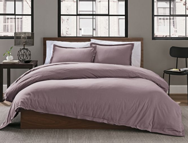 Garment Washed Solid Twin Duvet Cover Set in Lavender by Vanessa Jane