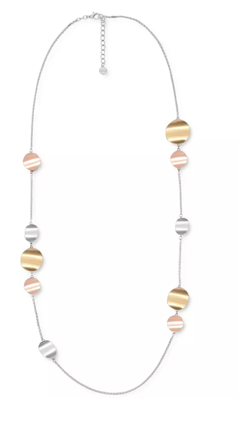 Alfani Tri-Tone Rippled Disk Station Necklace, 40 + 2 Extender by Vanessa Jane