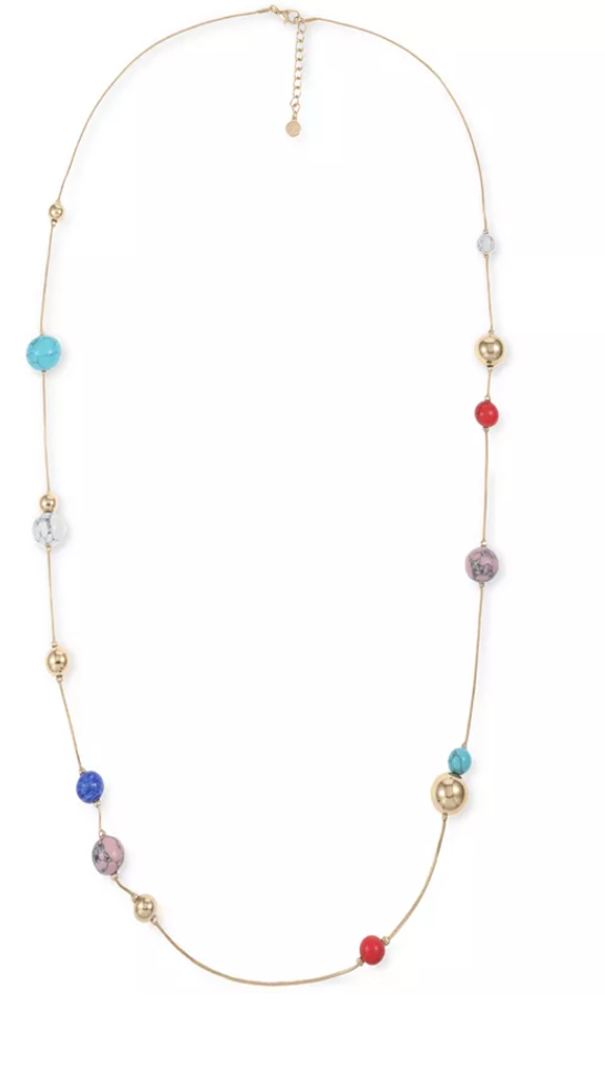 Alfani Gold-Tone and Multi-Stone Bead Long Station Necklace by Vanessa Jane