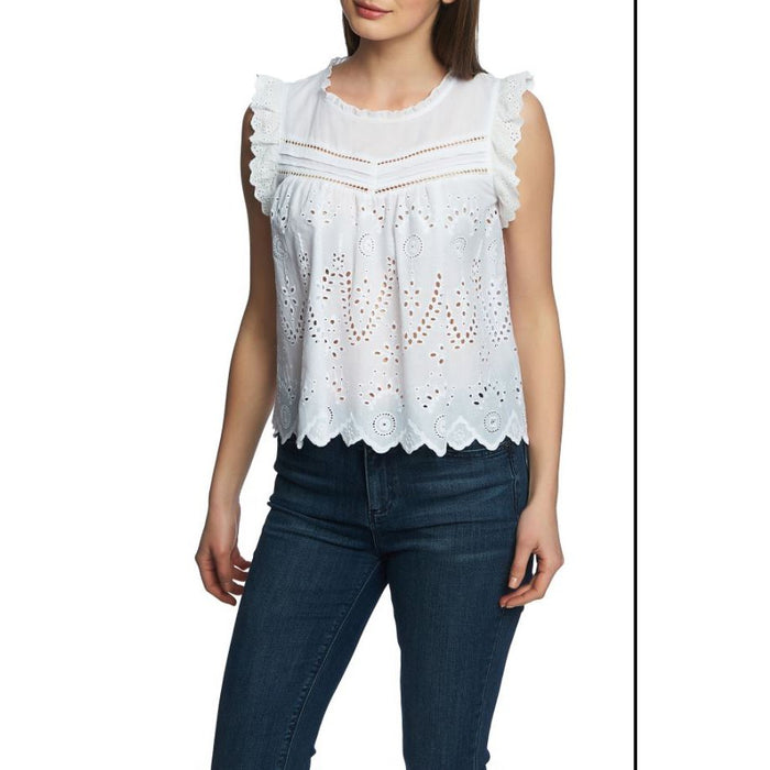 1.State Ultra White Sleeveless Embroidered Eyelet Top by Vanessa Jane