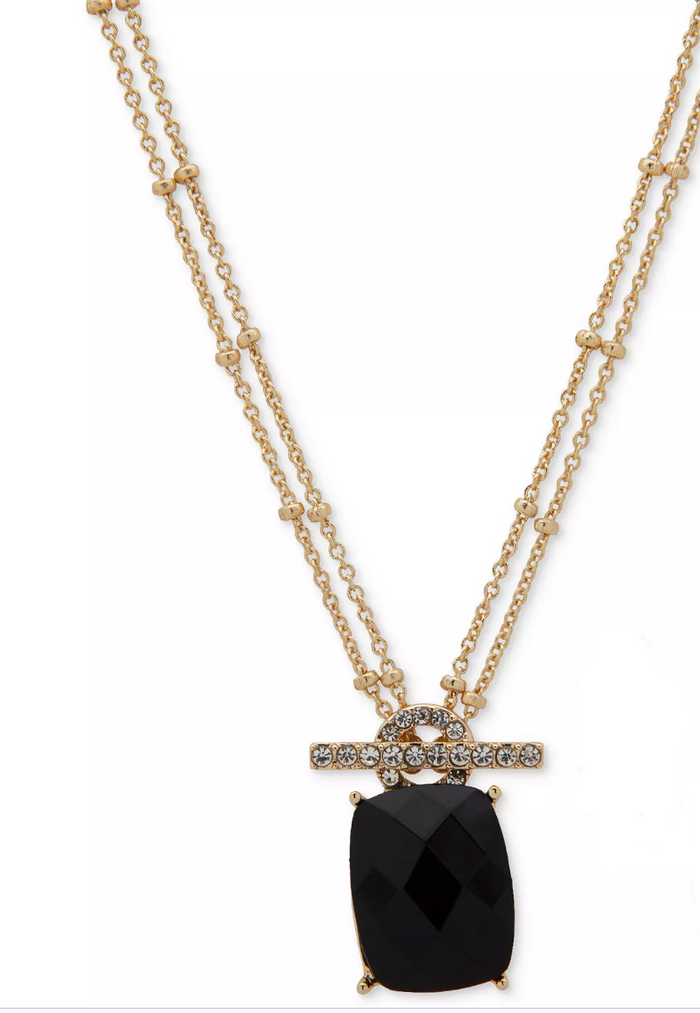 Anne Klein Gold-Tone Pave and Cushion-Cut Stone Pendant Necklace by Vanessa Jane