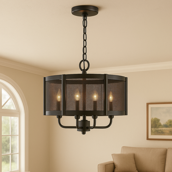 World Imports Wi 8949 Xena 4 Light 16 Wide Drum Chandelier With Metal by Vanessa Jane