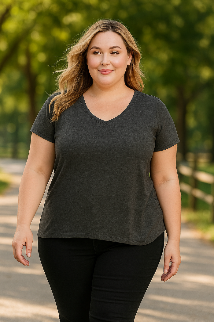 Clementine Apparel Womens Ladies Curvy Plus V-Neck T-Shirt by Vanessa Jane