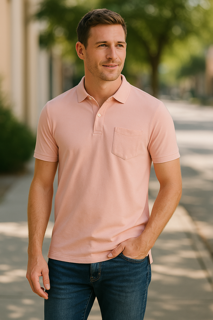 Vintage 1946 Mens Stretch Pique Polo, Light Pink by Vanessa Jane