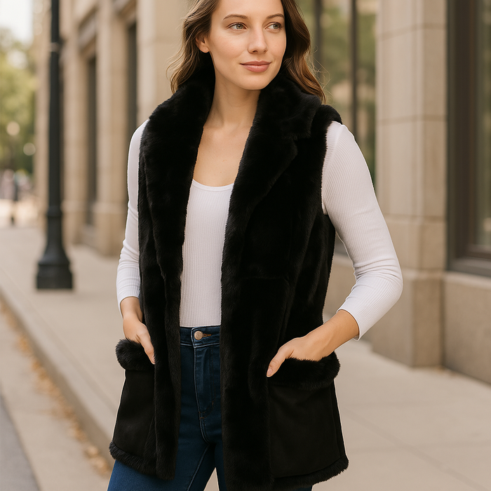MARTHA STEWART Faux Fur Fleece Vest, Size Medium by Vanessa Jane