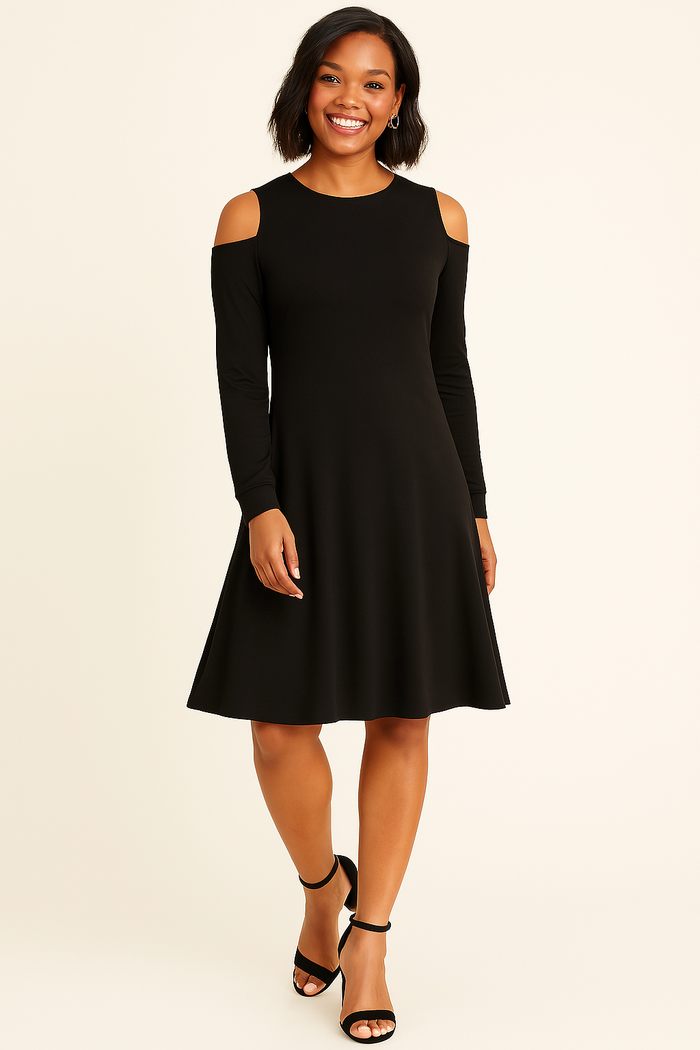 Karen Kane Womens Cold Shoulder a-Line Dress in Black Small by Vanessa Jane