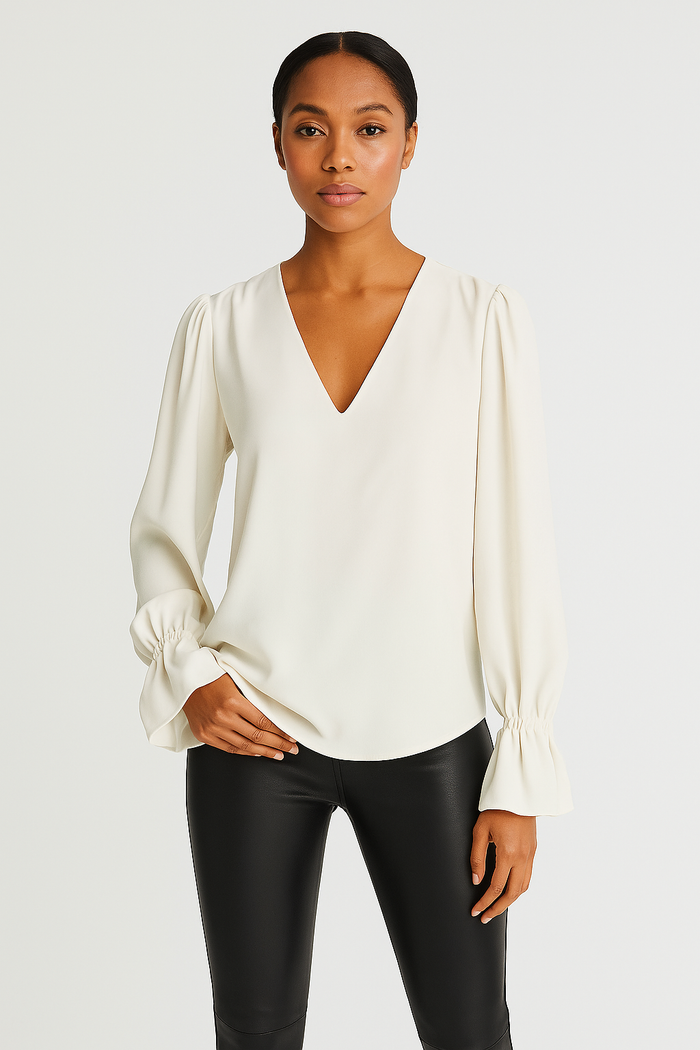 Aqua Long Sleeve V-Neck Top, US Small by Vanessa Jane