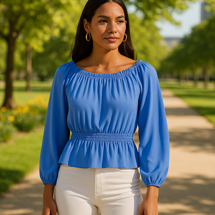 Ralph Lauren Top Blouse Peplum Jersey Ruffle Off-the-Shoulder Petite Size PM by Vanessa Jane