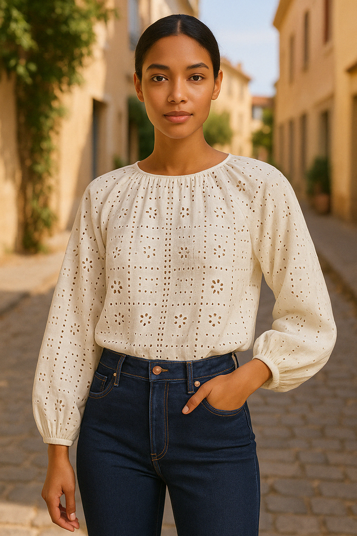 Aqua Cotton Eyelet Top by Vanessa Jane