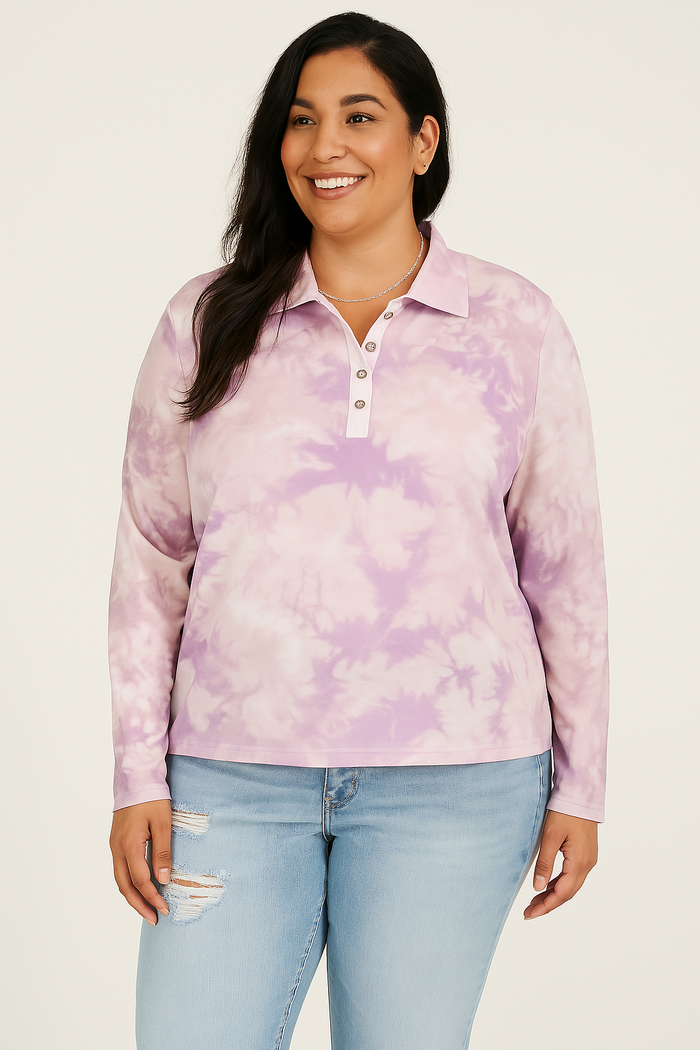 Love Fire Plus Size Tie-Dye Printed Polo Shirt by Vanessa Jane