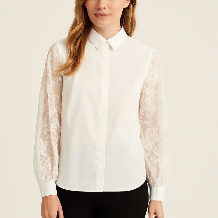 Alfani Lace-Sleeve Button-up Shirt by Vanessa Jane