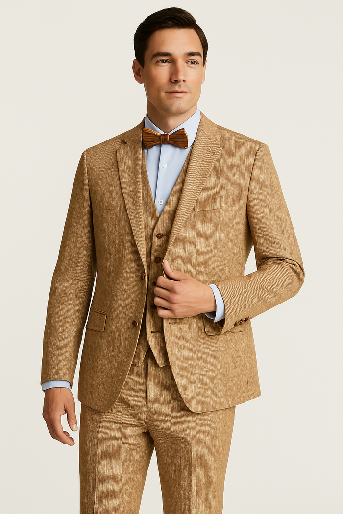 Bar III Mens Slim-Fit Tan Pinstripe Linen Suit Jacket by Vanessa Jane