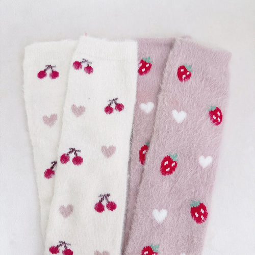 Cherry And Strawberry Fuzzy Socks Set Of 2