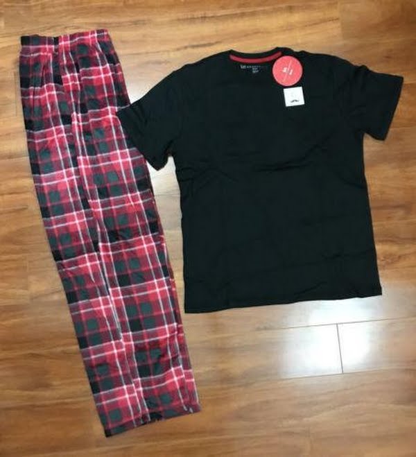 Karen Neuburger Mens Mens Buffalo Plaid Fleece Tee, Pajama Bottoms, Size Medium by Vanessa Jane