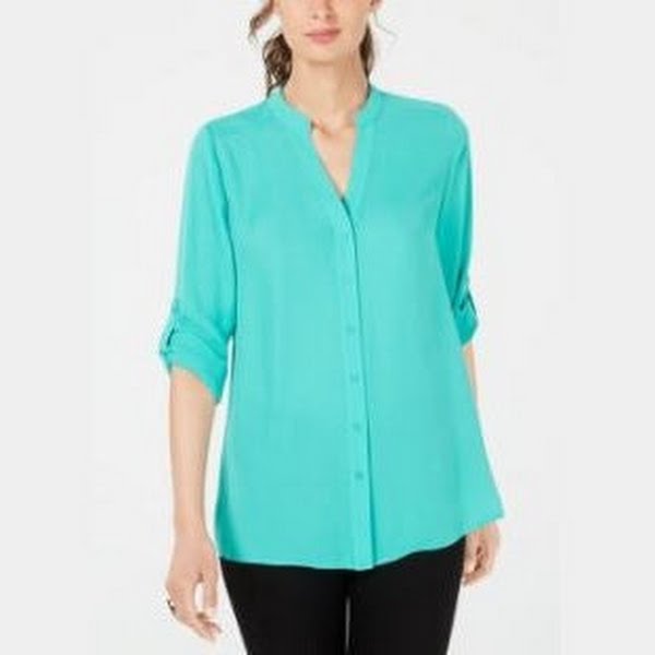 Alfani Petite Split-Neck Button-Front Top, Size PS by Vanessa Jane