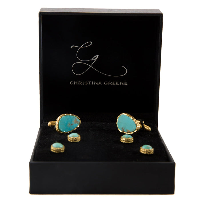 Men's Cufflink and Stud Set - Turquoise by Christina Greene