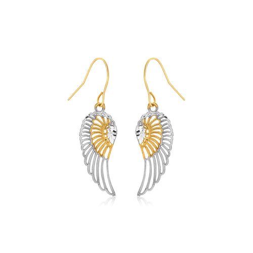 Two-Tone Wing Drop Earrings in 10K Gold by Avera Group