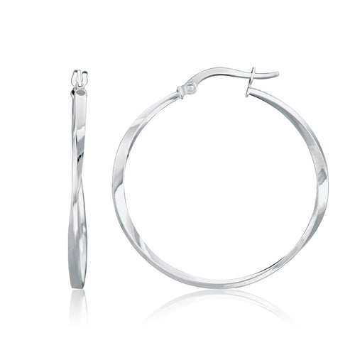 14k White Gold Mobius Twisted Hoop Earrings(1.5x50mm) by Avera Group