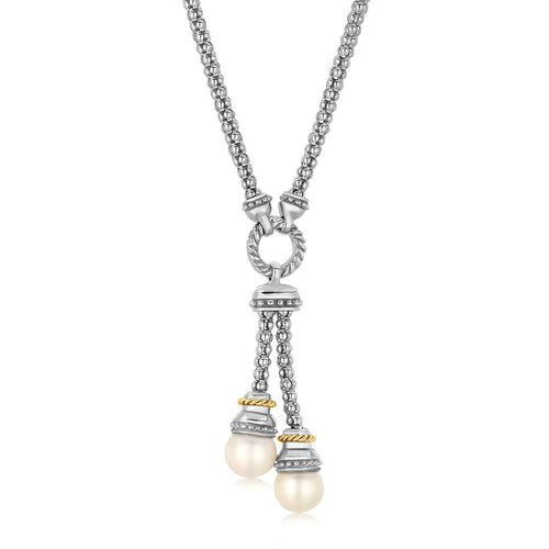 18k Yellow Gold and Sterling Silver Popcorn Style Necklace with Pearl Accents by Avera Group