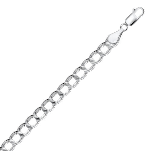 Sterling Silver Small Ridged Circular Chain Bracelet with Rhodium Plating (6.00 mm) by Avera Group
