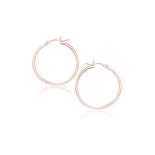 14k Rose Gold Polished Hoop Earrings (2x25mm) by Avera Group