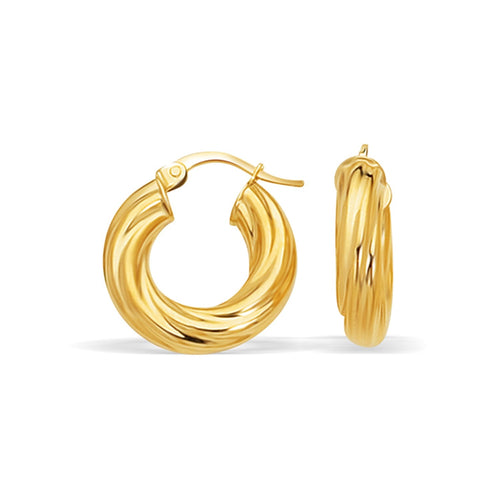 14k Yellow Gold Fancy Twist Hoop Earrings by Avera Group