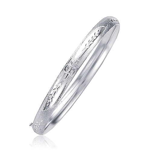 Classic Floral Carved Bangle in 14k White Gold (5.00 mm) by Avera Group