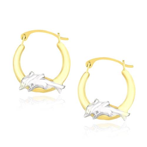 10k Two-Tone Gold Round Graduated Dolphin Design Hoop Earrings by Avera Group