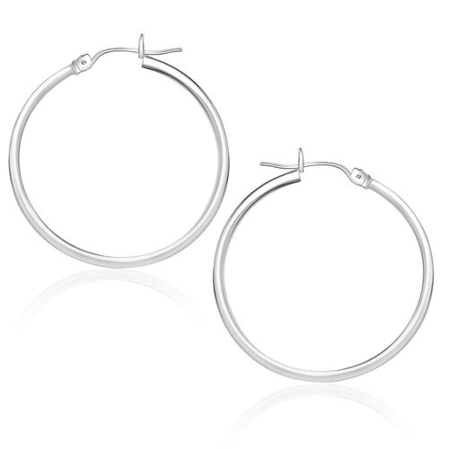 10k White Gold Polished Hoop Earrings (1.5x25 mm) by Avera Group