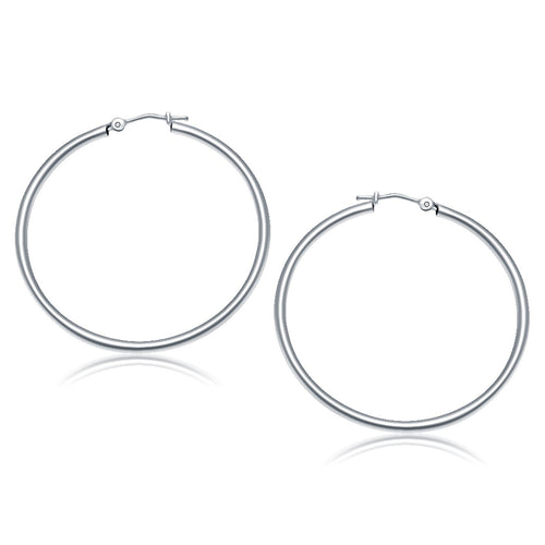 10k White Gold Polished Hoop Earrings (2x40 mm) by Avera Group