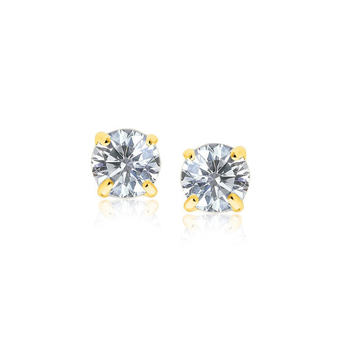 14k Yellow Gold Stud Earrings with White Hue Faceted Cubic Zirconia(6mm) by Avera Group