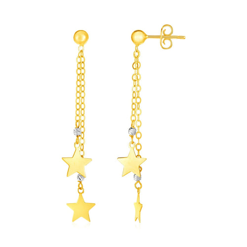 14k Two Tone Gold Drop Earrings with Polished Stars by Avera Group