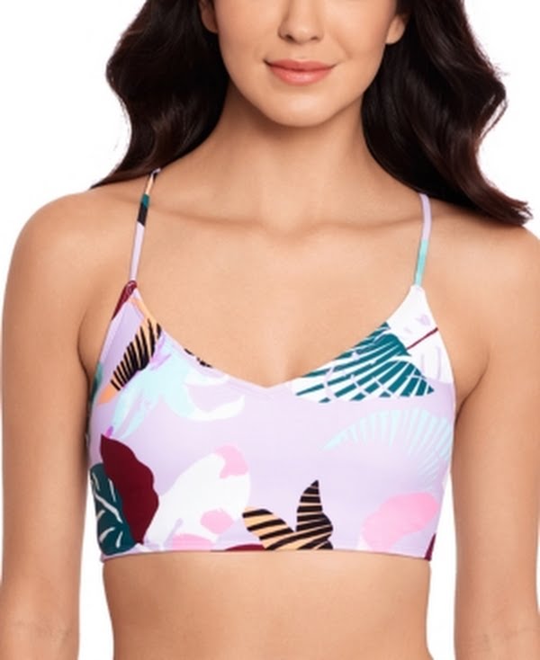 Salt + Cove Just Fronds Lace-Back Midkini Swim Top, Size Medium by Vanessa Jane