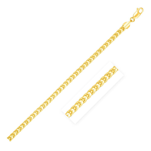 14k Yellow Gold Solid Diamond Cut Round Franco Bracelet (2.70 mm) by Avera Group