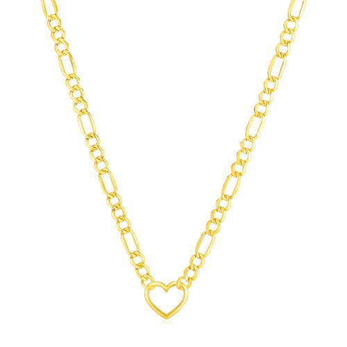 14k Yellow Gold Figaro Chain Necklace with Heart by Avera Group