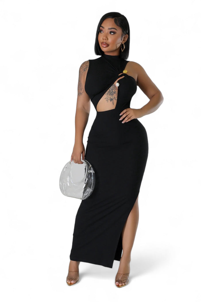Ribbed Cut Out Slit Midi Dress by The House of Stylez