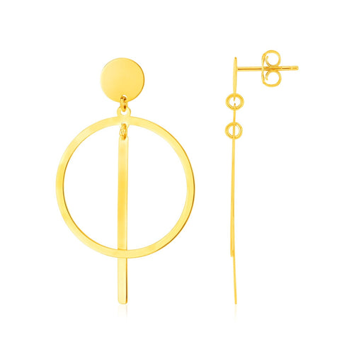 14K Yellow Gold Polished Circle and Bar Earrings by Avera Group