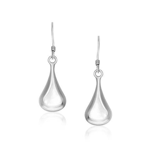 Sterling Silver Long Teardrop Shape Puff Drop Earrings by Avera Group